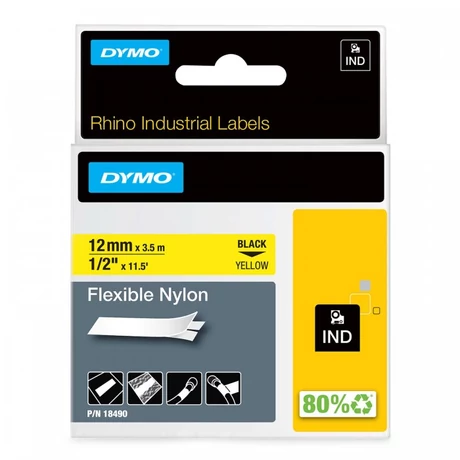 Dymo Rhino 18490 sárga alapon fekete eredeti feliratozó szalag (18490)