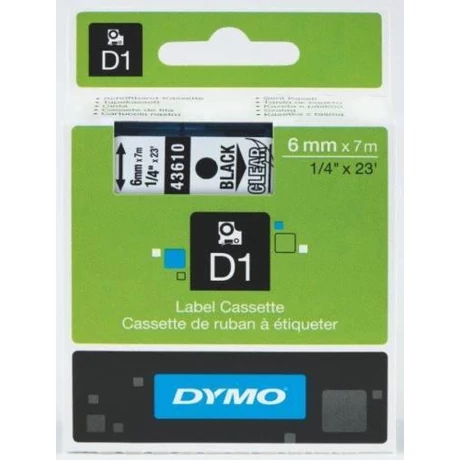 Dymo 43610 átlátszó alapon fekete eredeti feliratozó szalag (S0720770)