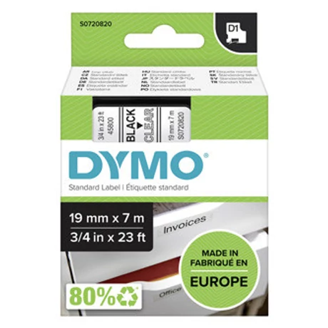 Dymo 45800 átlátszó alapon fekete eredeti feliratozó szalag (S0720820)