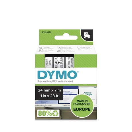Dymo 53710 átlátszó alapon fekete eredeti feliratozó szalag (S0720920)