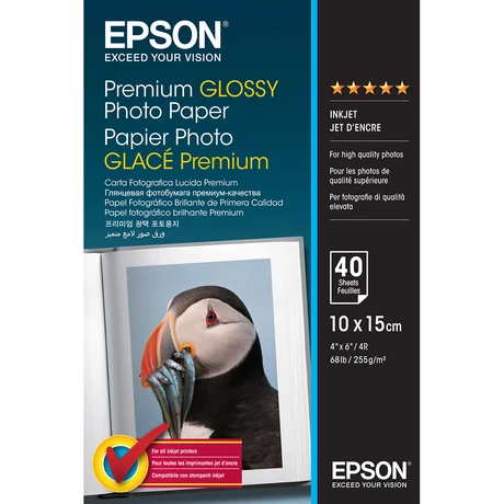 Epson S042153 prémium fényes eredeti fotópapír (10x15, 40 lap, 255g)