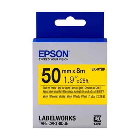 Epson LK9YBVN sárga alapon fekete eredeti vinyl feliratozó szalag (50mm x 7m)