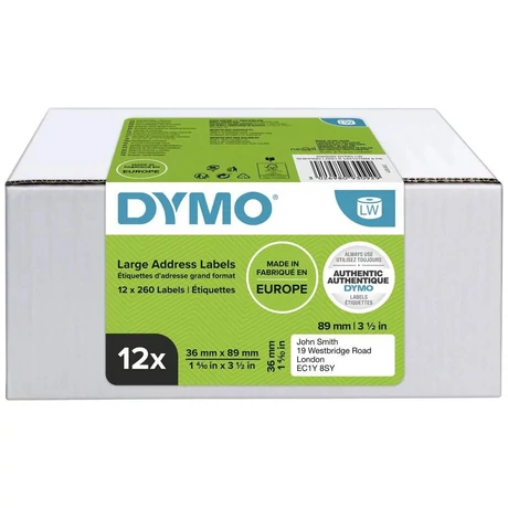 Dymo LabelWriter 260 fehér alapon fekete eredeti címkeszalag csomag (12 db, 2093093)