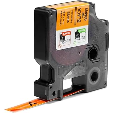 Dymo D1 18435 narancssárga alapon fekete eredeti vinyl feliratozó szalag