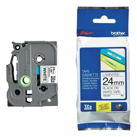 Brother TZE-251 fehér alapon fekete eredeti feliratozó szalag (24mm x 8m)