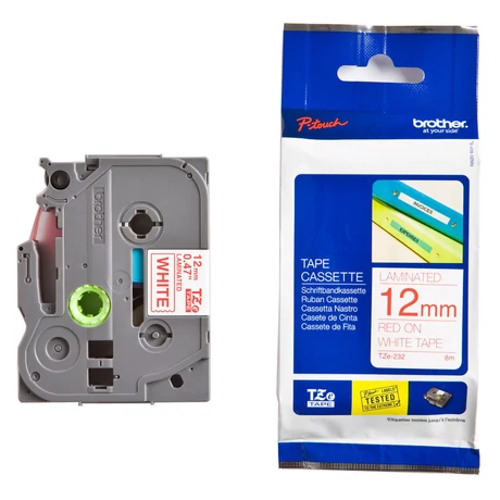 Brother TZE-232 fehér alapon piros eredeti feliratozó szalag (12mm x8m)