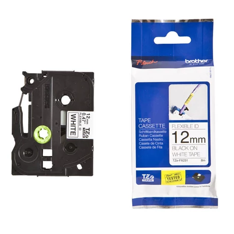 Brother TZE-FX231 fehér alapon fekete eredeti feliratozó szalag (12mm x 8m)