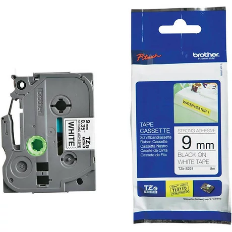 Brother TZE-S221 fehér alapon fekete eredeti feliratozó szalag (9mm x 8m)