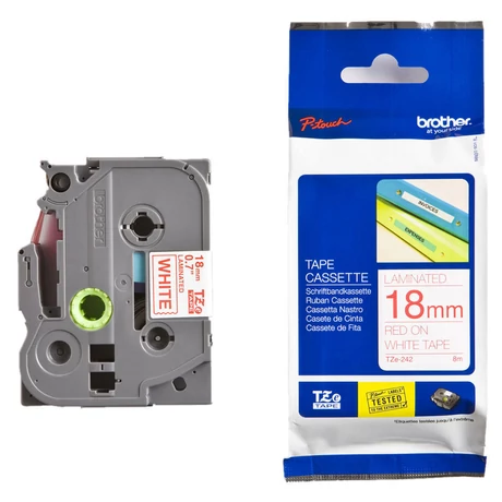 Brother TZE-242 fehér alapon piros eredeti feliratozó szalag (18mm x 8m)