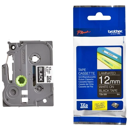 Brother TZE-335 fekete alapon fehér eredeti feliratozó szalag (12mm x 8m)
