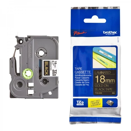 Brother TZE-344 fekete alapon arany eredeti feliratozó szalag (18mm x 8m)