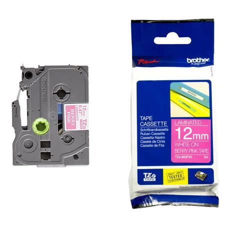 Brother TZE-MQP35 rózsaszín alapon fehér eredeti feliratozó szalag (12mm x 5m)