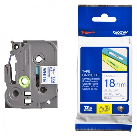Brother TZE-243 fehér alapon kék eredeti feliratozó szalag (18mm x 8m)