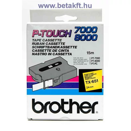 Brother TX-651 sárga alapon fekete eredeti feliratozó szalag