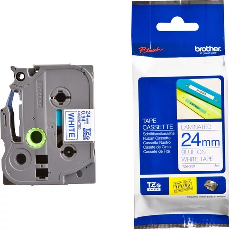 Brother TZe-253 fehér alapon világoskék eredeti feliratozó szalag (24mm x 8m)
