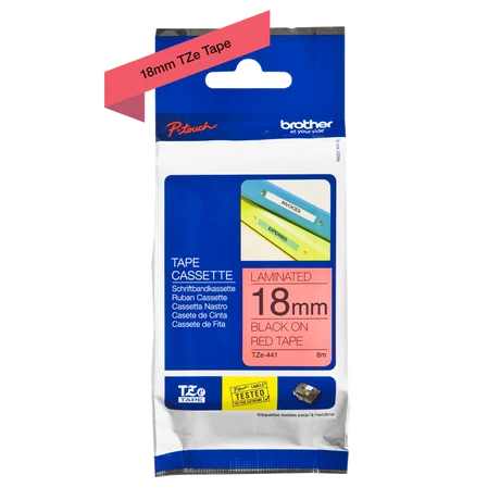 Brother TZe-441 piros alapon fekete eredeti feliratozó szalag (18mm x 8m)