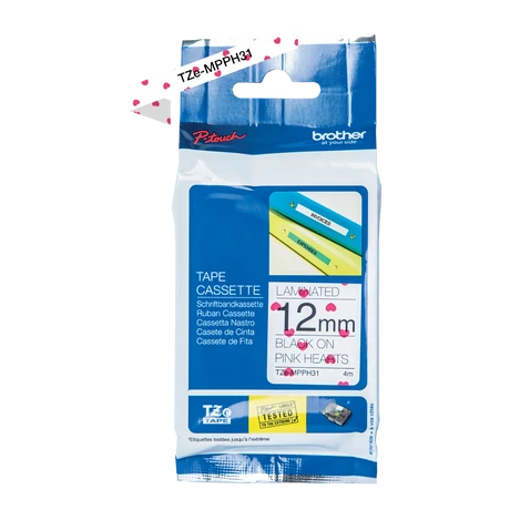 Brother TZe-MPPH31 mintás rózsaszín alapon fekete eredeti feliratozó szalag (12mm x 4m)