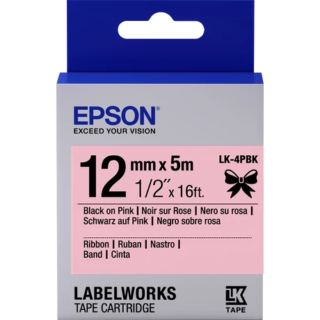 Epson LK-4PBK szatén rózsaszín alapon fekete eredeti címkeszalag
