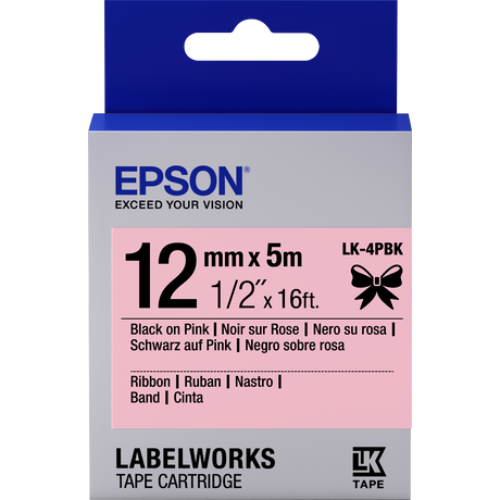 Epson LK-4PBK szatén rózsaszín alapon fekete eredeti címkeszalag