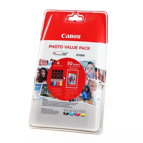 Canon CLI-551 Bk/C/M/Y eredeti tintapatron multipack + fotópapír