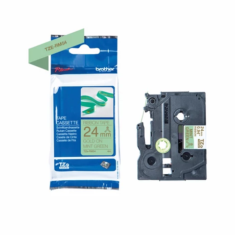Brother TZE-RM54 mentazöld alapont arany eredeti feliratozó szalag (24mm x 4m)