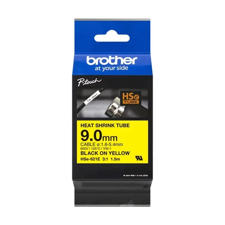 Brother HSE-621E sárga alapon fekete eredeti feliratozó szalag